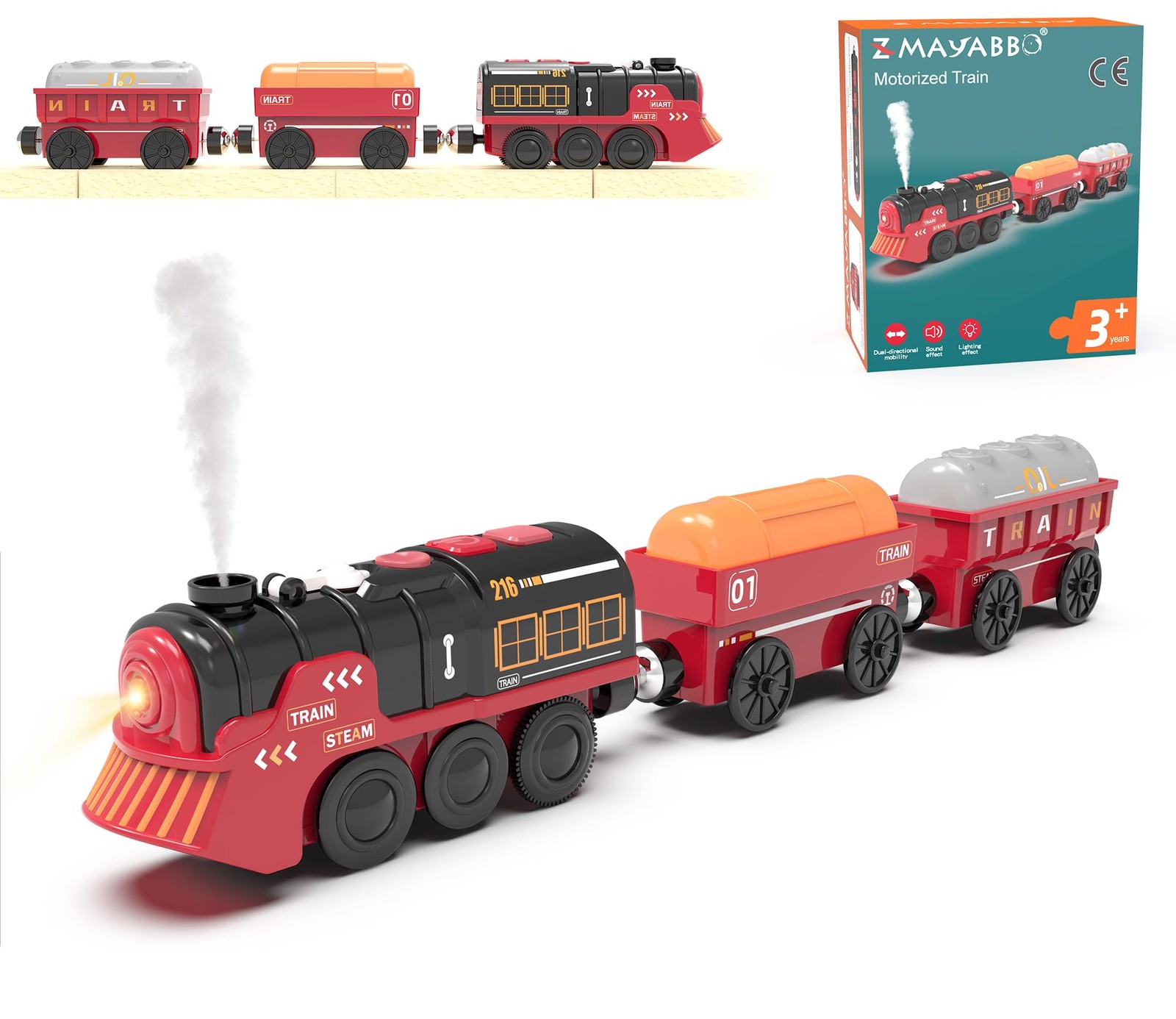 Toy Train Electric Set for Wooden Tracks, Small to Medium, Red & Black