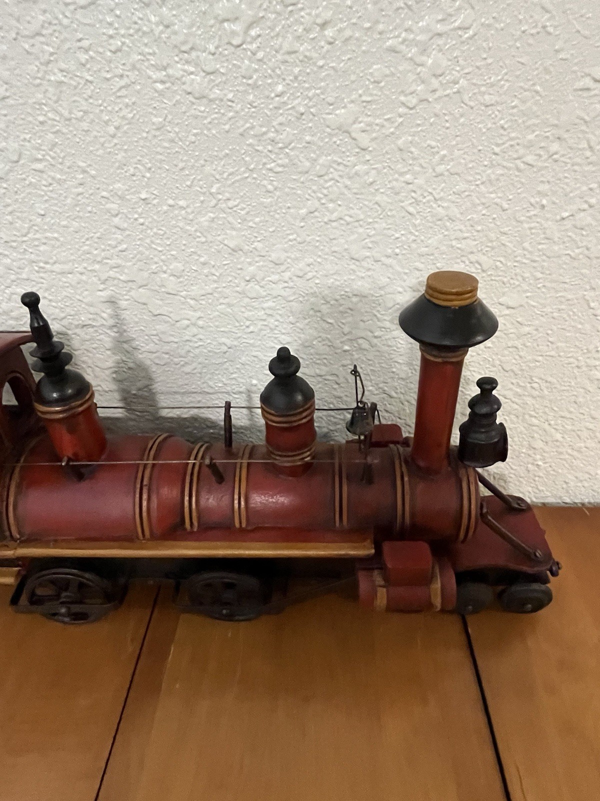 Vintage Wood Cast Iron Train Engine Steam Locomotive Hand Made 26” Long Folk Art