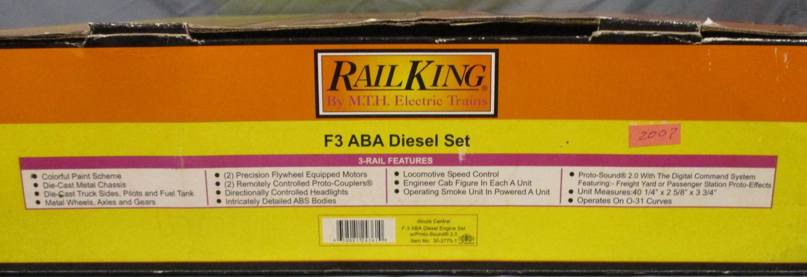 MTH 30-2775-1 Illinois Central F-3 A-B-A w/ Smoke & Snds PS2 3v O ga wks/ Lionel