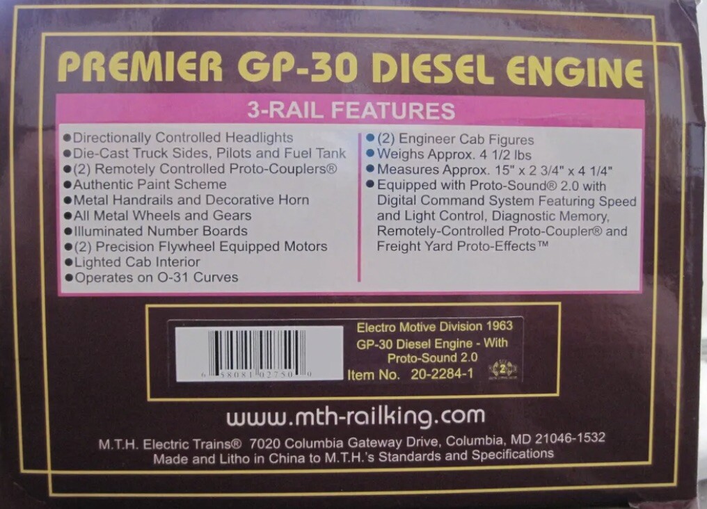 MTH PREMIER EMD DEMONSTRATOR GP-30 DIESEL ENGINE O SCALE ELECTRO MOTIVE DIVISION