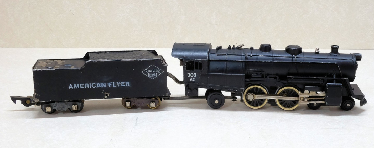American Flyer 302 AC Steam Loco + Tender, S Gauge, 1940s – 1950s