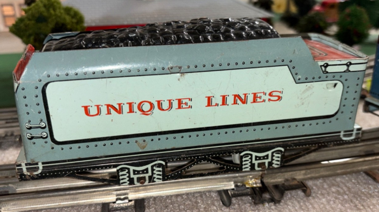 o gauge model trains, Unique Arts, Loco with Tenders and Gondola, 1950’s