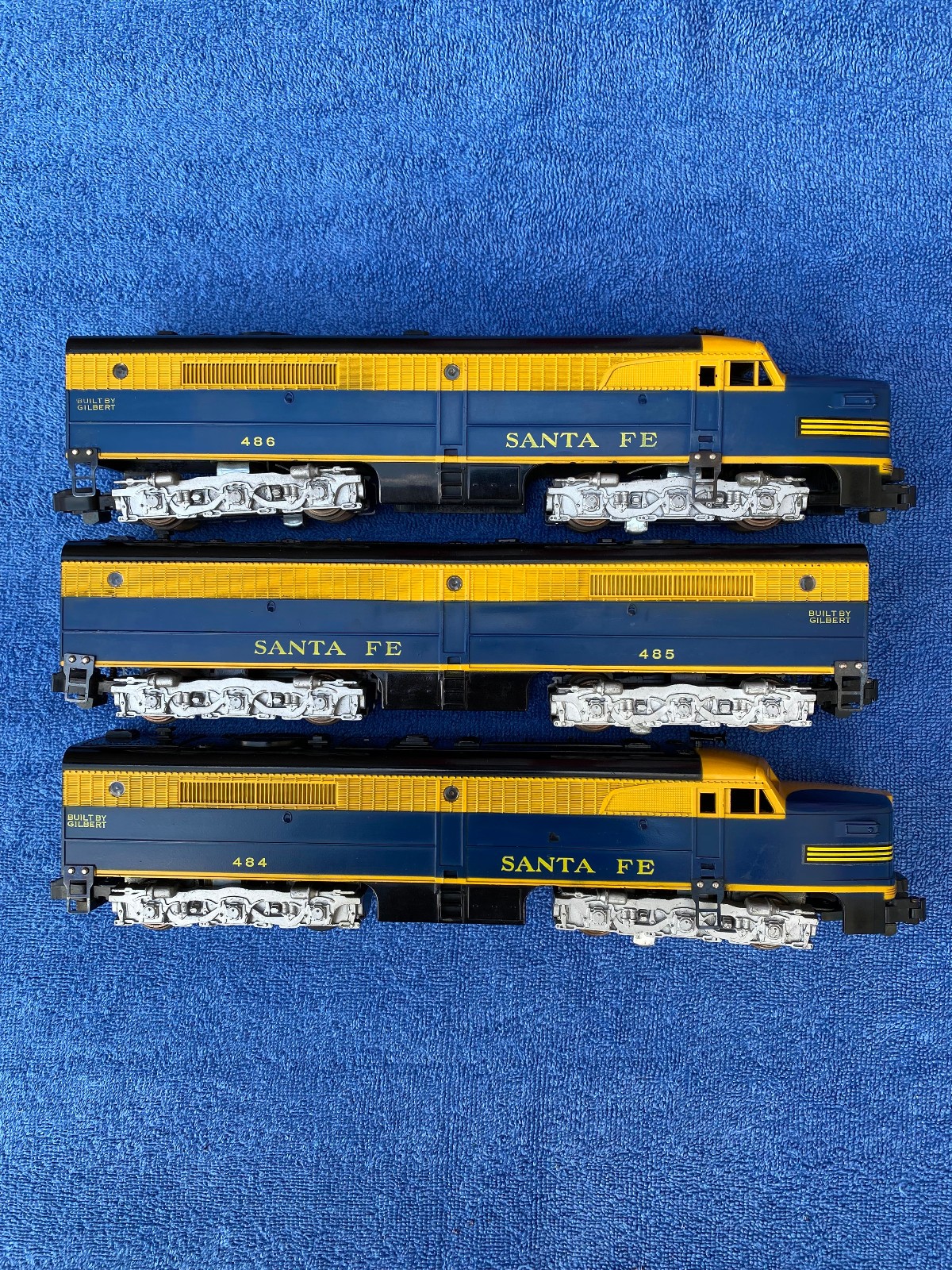 AMERICAN FLYER 484-485-486 ABA SANTA FE FREIGHT LOCOMOTIVES 2 MOTORS HORN & ROAR