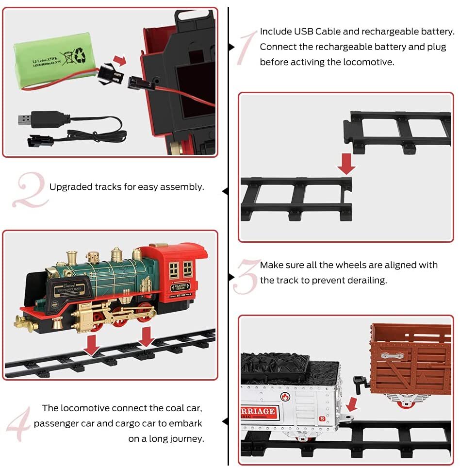 RC Train Toy Remote Control Train w/Smoke Real Sound Light Birthday Gift For Kid