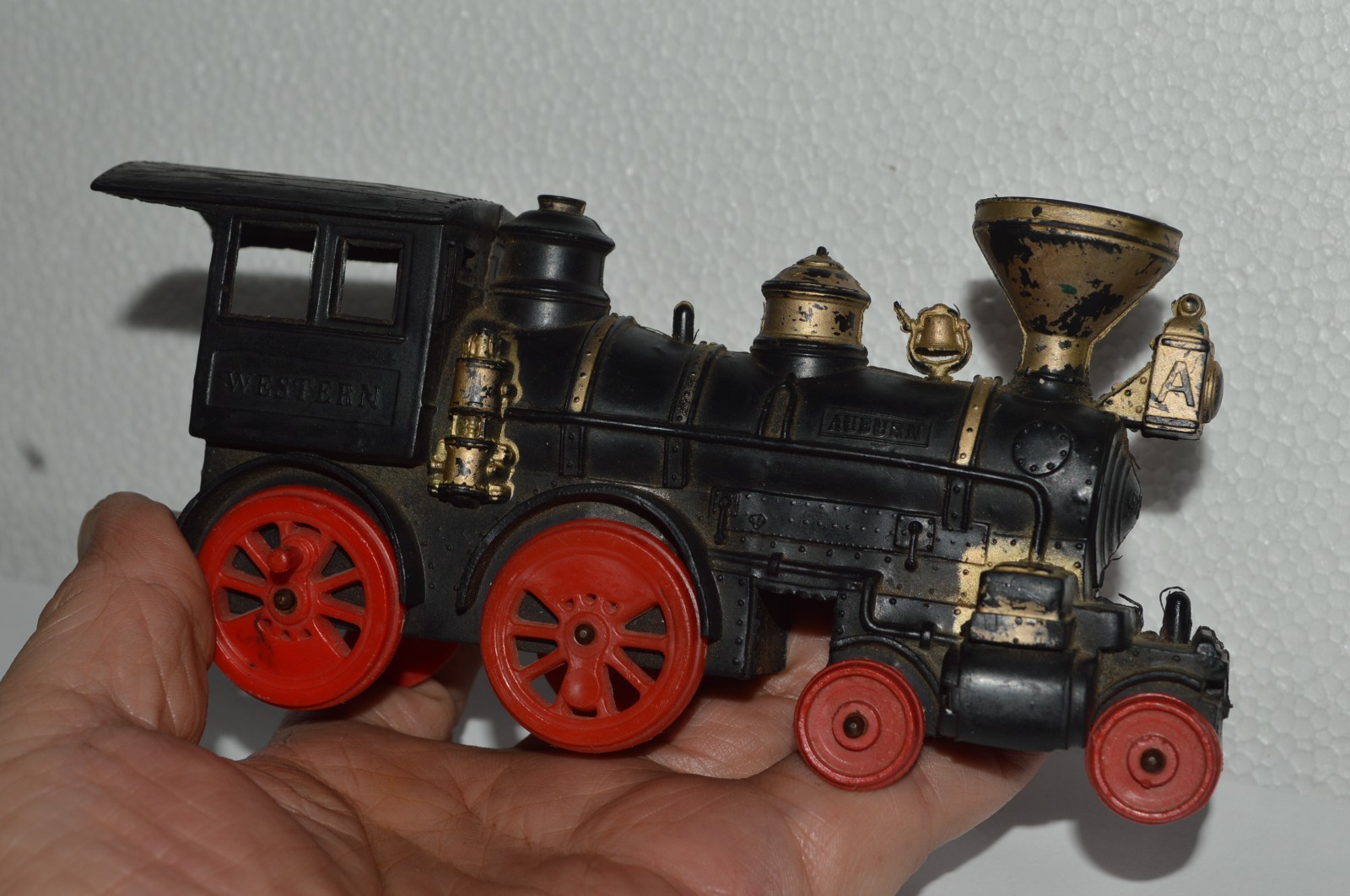 AUBURN Steam Locomotive Rubber Black Gold Red Wheels USA Made 7 Inch 1930’s