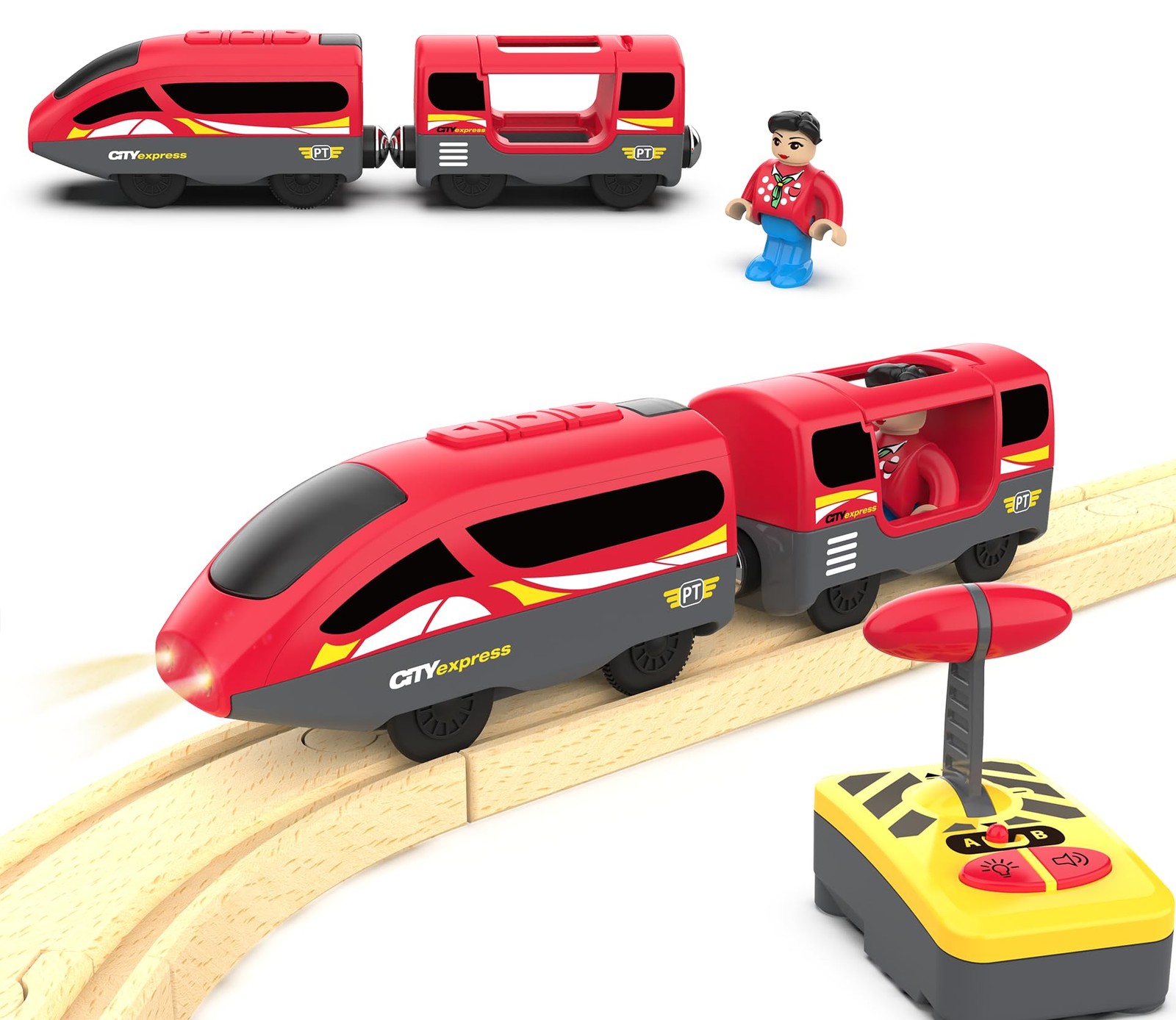 Remote Control Train for Wooden Track – Battery Operated Small, China Red