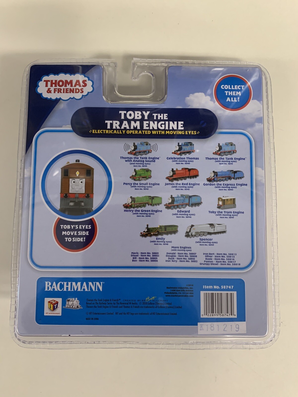 Bachmann 58747 TOBY THE TRAM ENGINE (WITH MOVING EYES) (HO SCALE) NEW Thomas TTT