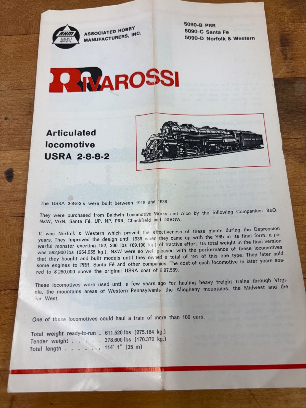 AHM Rivarossi Y6B Mallet 2-8-8-2 Steam Locomotive