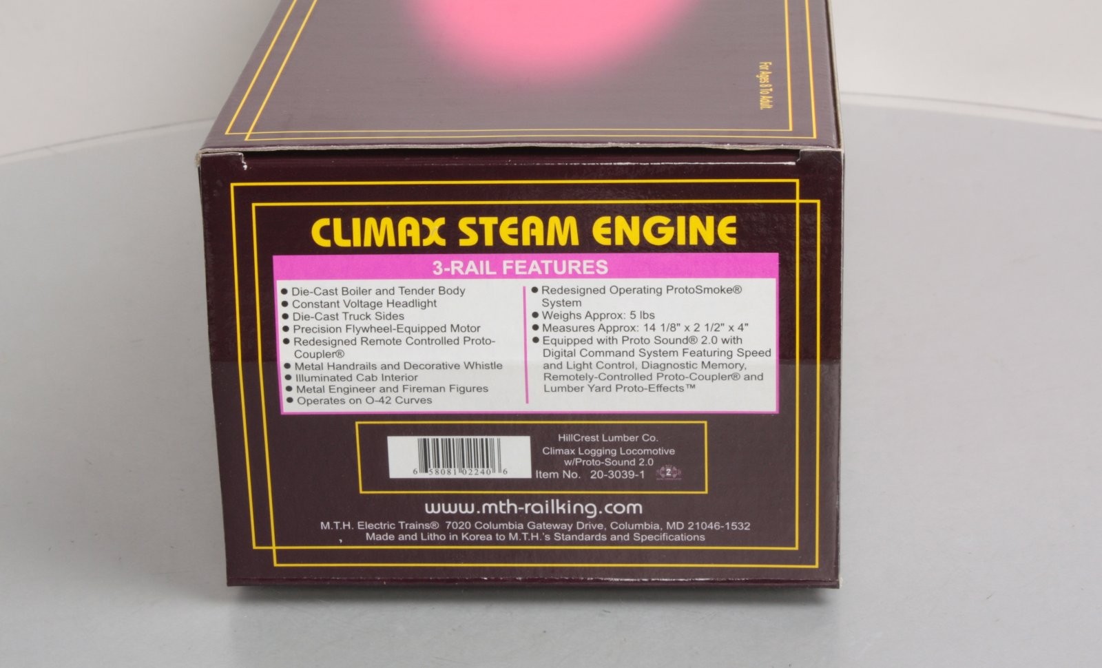 MTH 20-3039-1 O Gauge Hill Crest Lumber Co. Climax Logging Locomotive #10 w/PS2