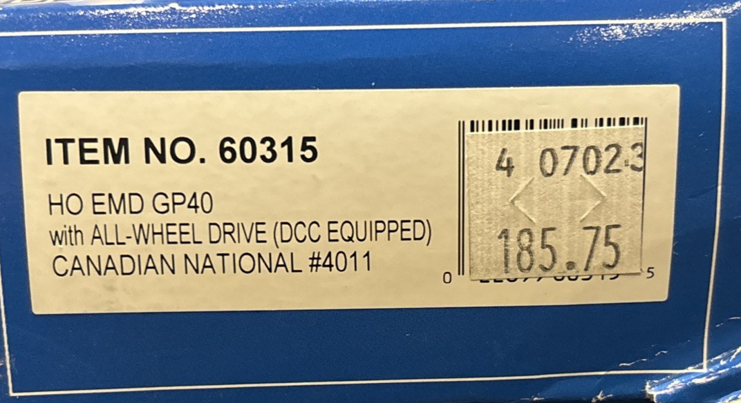 DCC BACHMANN #60315 POWERED GP40 CANADIAN NATIONAL LOCOMOTIVE HO SCALE NEW
