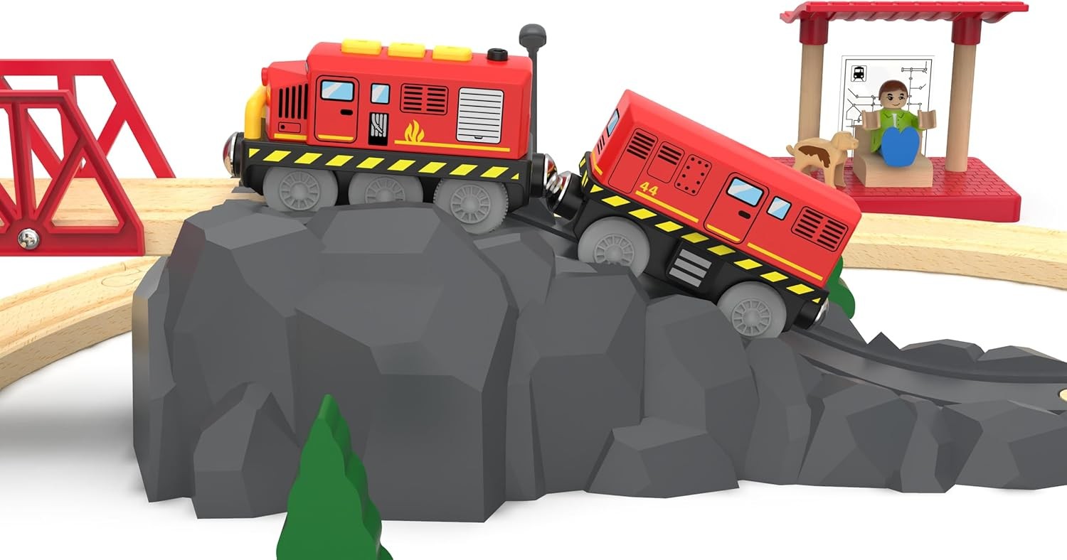 Train Toys Battery Operated Locomotive Trains for Wooden Track, Motorized Red