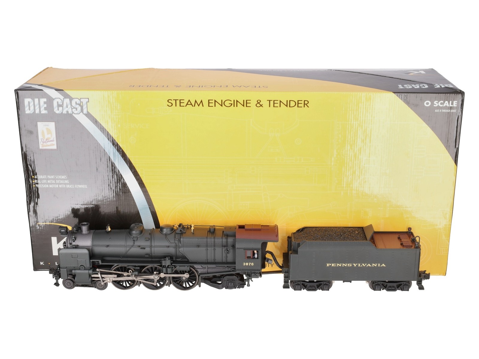 K-Line K3380-3876CC O Gauge PRR K4s Steam Locomotive & Tender #3876 w/TMCC/Box