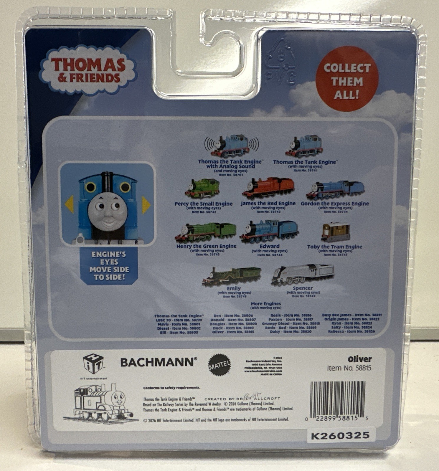 Bachmann HO Scale Thomas & Friends Oliver Engine W/ Moving Eyes #58815