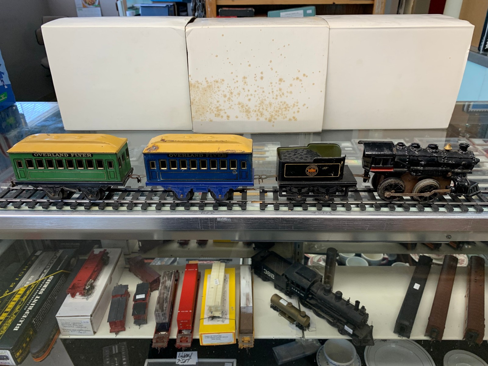 HAFNER O27 GAUGE WIND UP STEAM ENGINE SP TENDER & OVERLAND COACHES GOOD SPRING