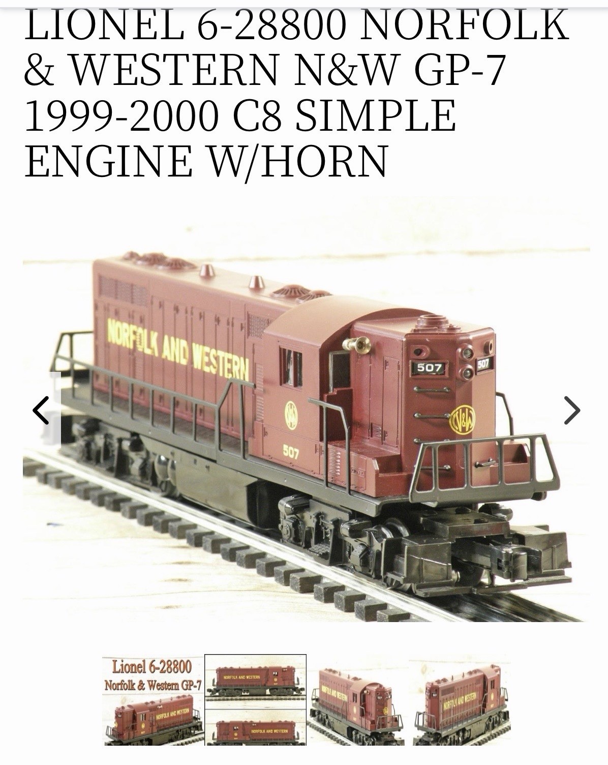 NOS Lionel Norfolk And Western N&W GP-7 Diesel Engine Locomotive 6-28800