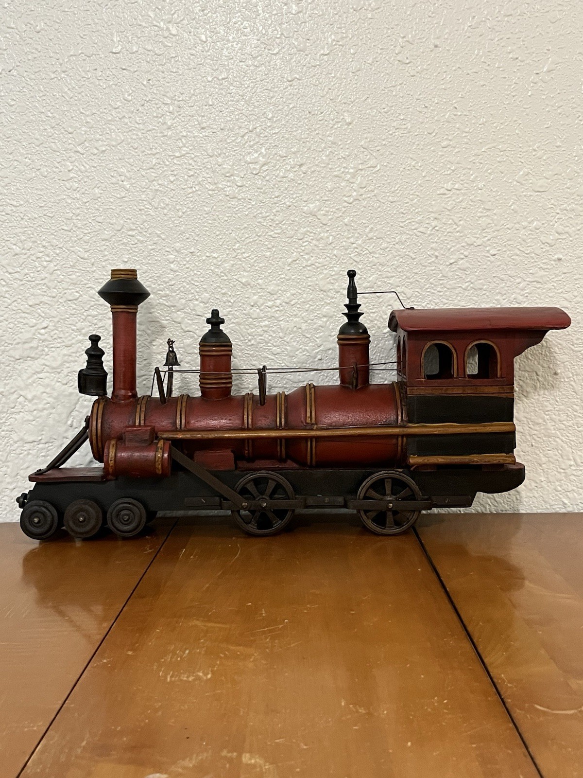 Vintage Wood Cast Iron Train Engine Steam Locomotive Hand Made 26” Long Folk Art