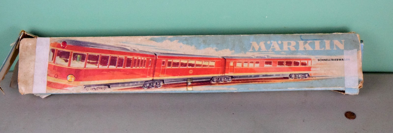 Scarce Marklin 3025 3-Unit Railcar. HO, Die Cast Metal, w/ OB