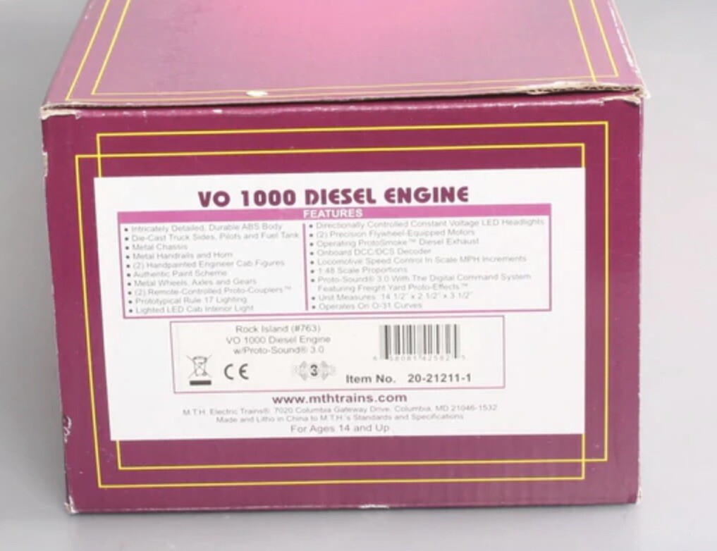 MTH PREMIER ROCK ISLAND VO-1000 SWITCHER DIESEL ENGINE LOCOMOTIVE PROTOSOUND 3!
