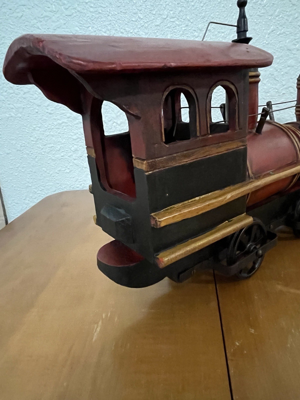 Vintage Wood Cast Iron Train Engine Steam Locomotive Hand Made 26” Long Folk Art