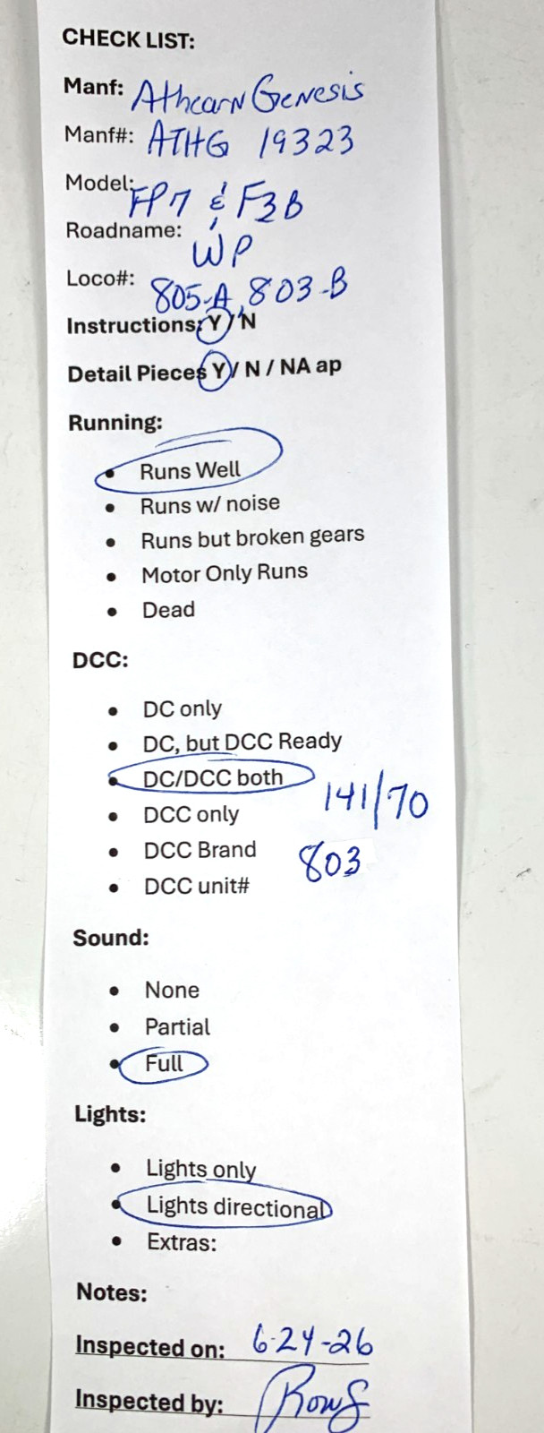 Athearn Genesis HO G1932 Western Pacific FP7A &F3B Pass Diesels – DCC/ Sound