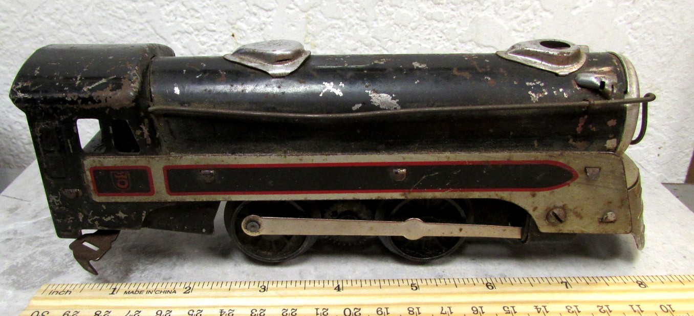 vintage tin toy Model Train car, Marx Locomotive engine, great display train
