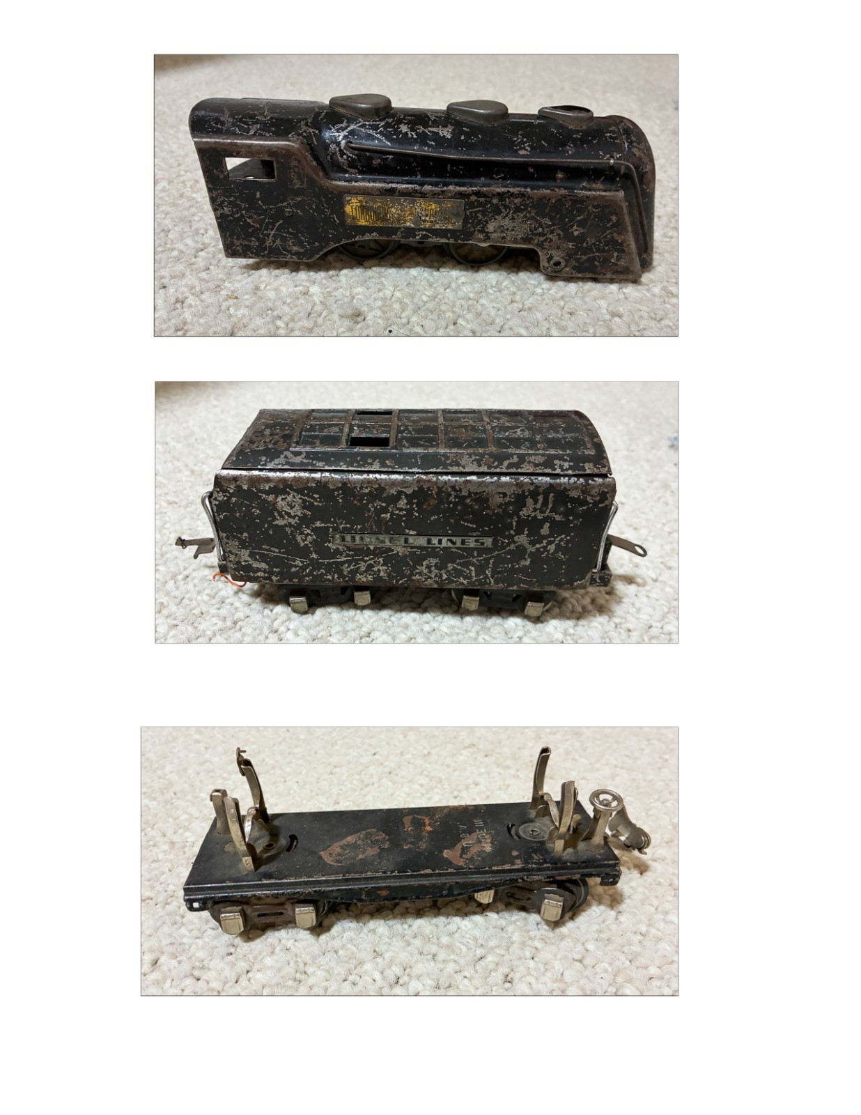 Pre-War, O Gauge, Commodore Vanderbilt 265W Locomotive, Lionel Tender/ Dump Car