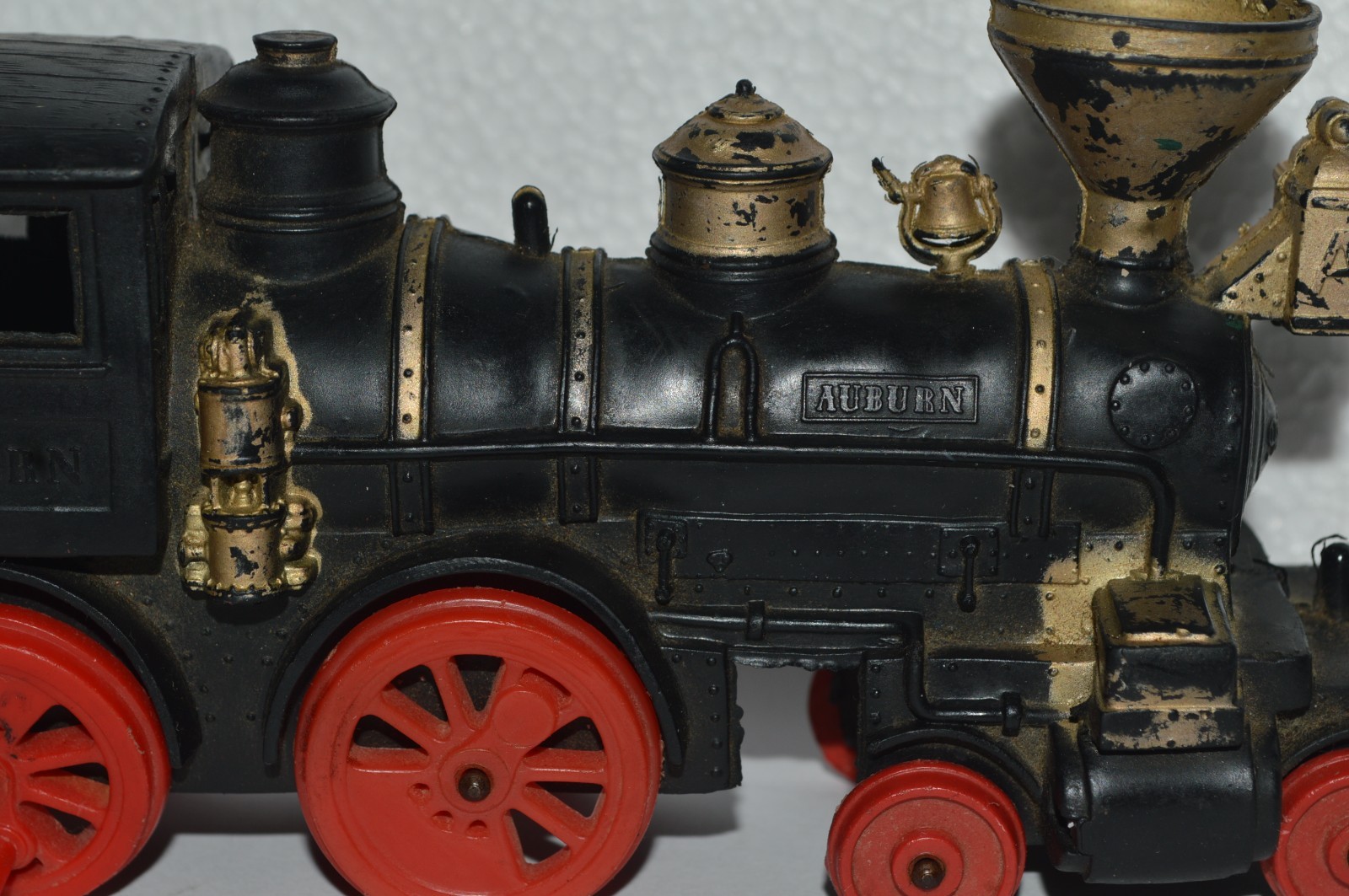 AUBURN Steam Locomotive Rubber Black Gold Red Wheels USA Made 7 Inch 1930’s