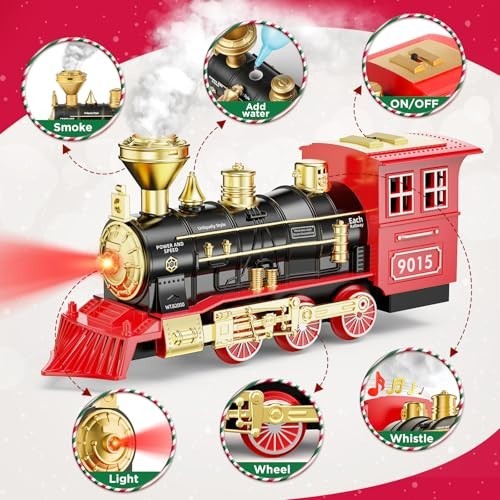 Steam Locomotive Train Toy with Smoke, Lights & Sounds for Kids 3-7 Years Old