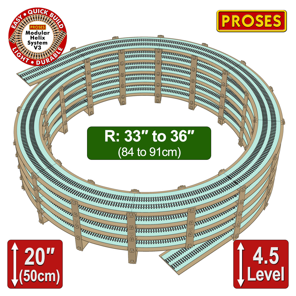 4.5 Level Helix For Bachmann E-Z Tracks (Radius 33.25″/35.50″) for Model Trains