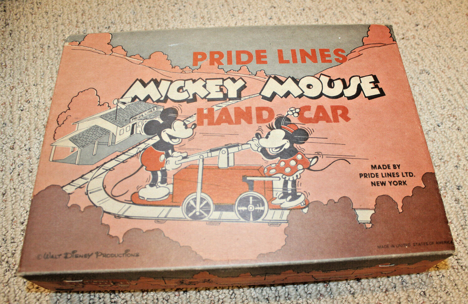 Pride Lines #1100 Mickey Mouse & Minnie Red Handcar Boxed w/ Track