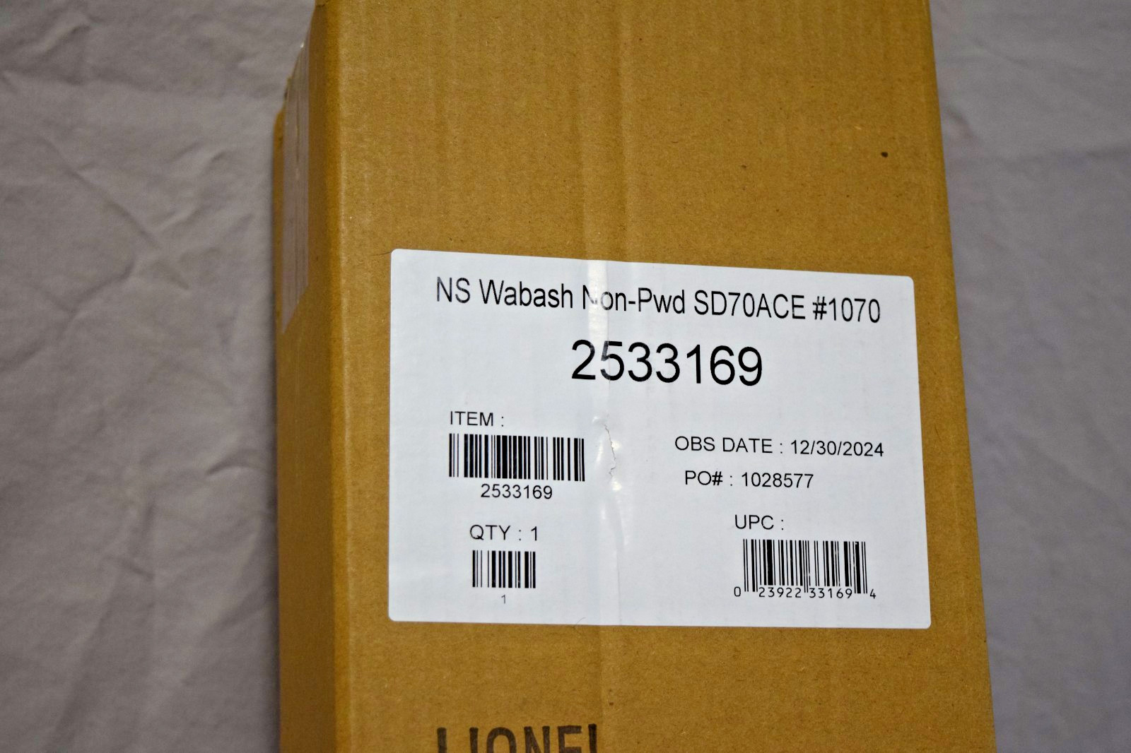 Lionel NS Wabash Non-Powered SD70ACE #1070 2533169