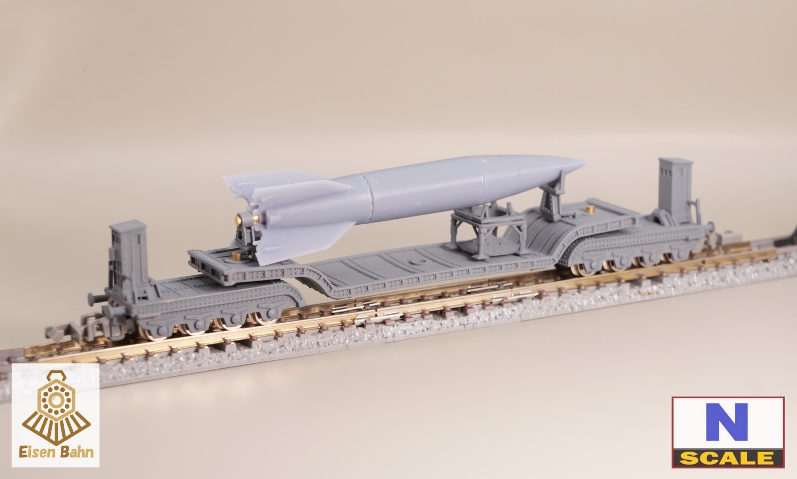 1/160 (N-scale) WWII German V2 Rocket on Heavy flat wagon /w wheels resin kit