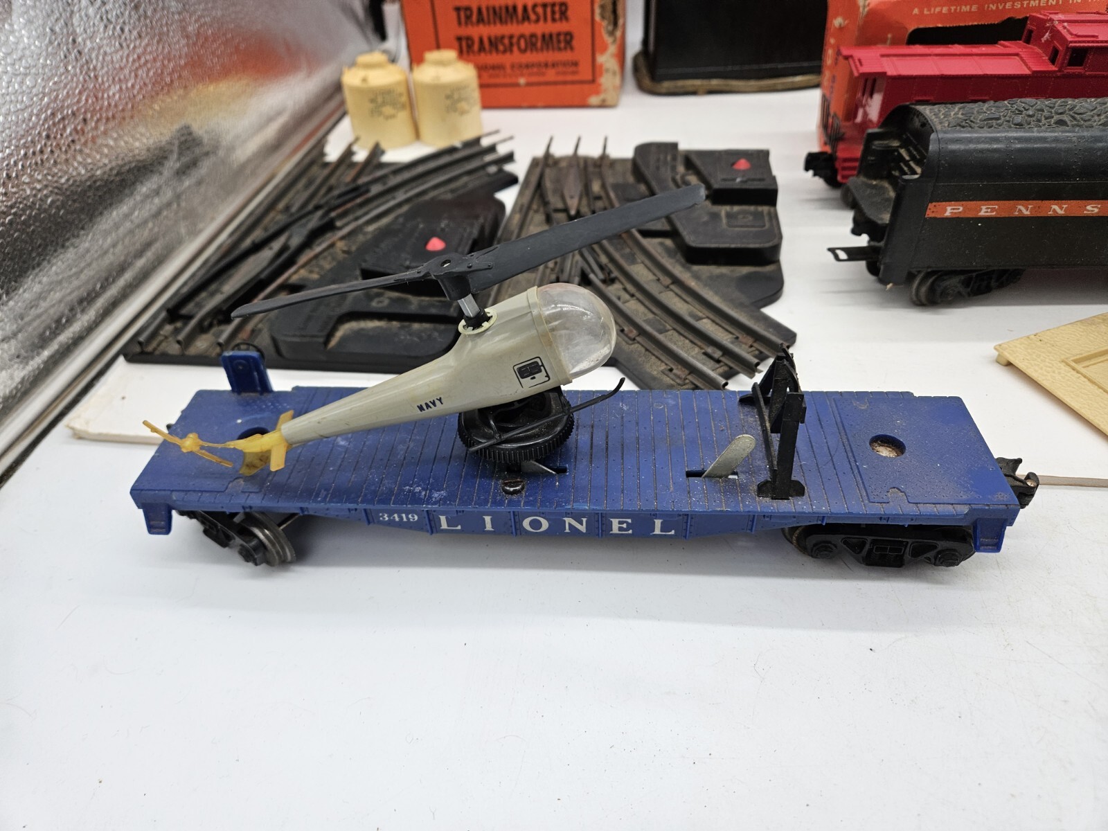 Lionel 247 Vintage O BO Blue Stripe Lot Transformer 1044 6047 Caboose Helicopter