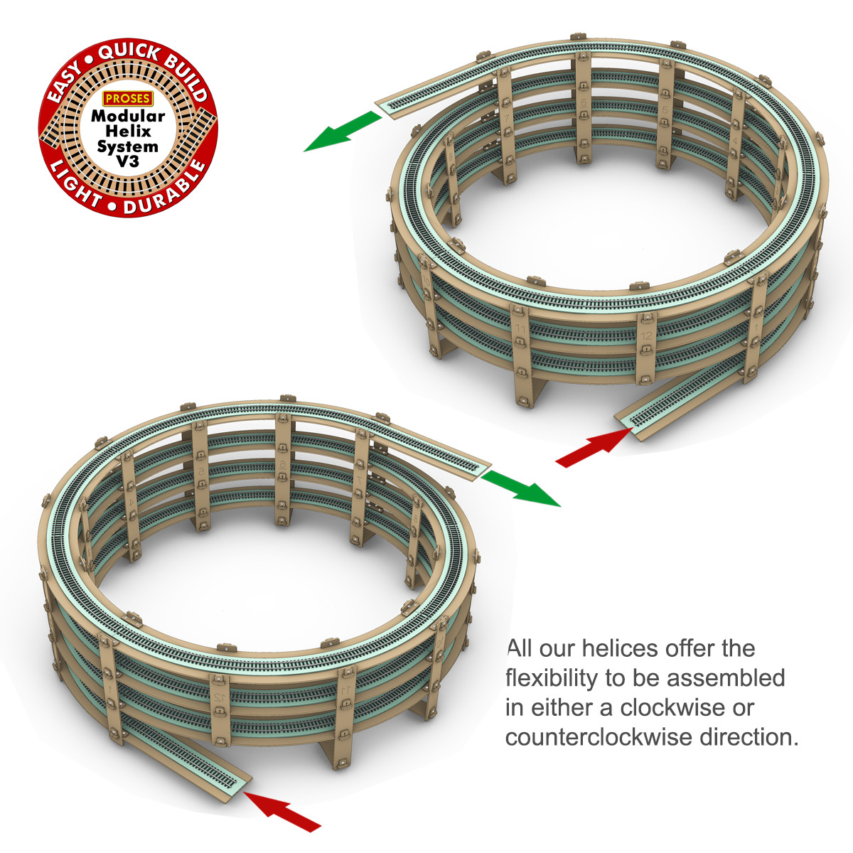 HO Scale Single Track Helix For Model Trains Radius: 22″ Height 16″, 3.5 Levels