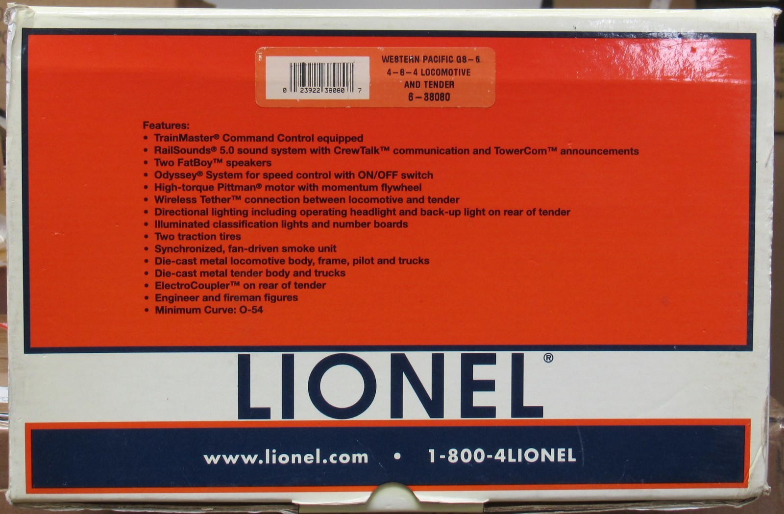 Lionel 38080 Western Pacific GS-6 4-8-4 Steam Engine w/TMCC/RS O-Gauge LNIB