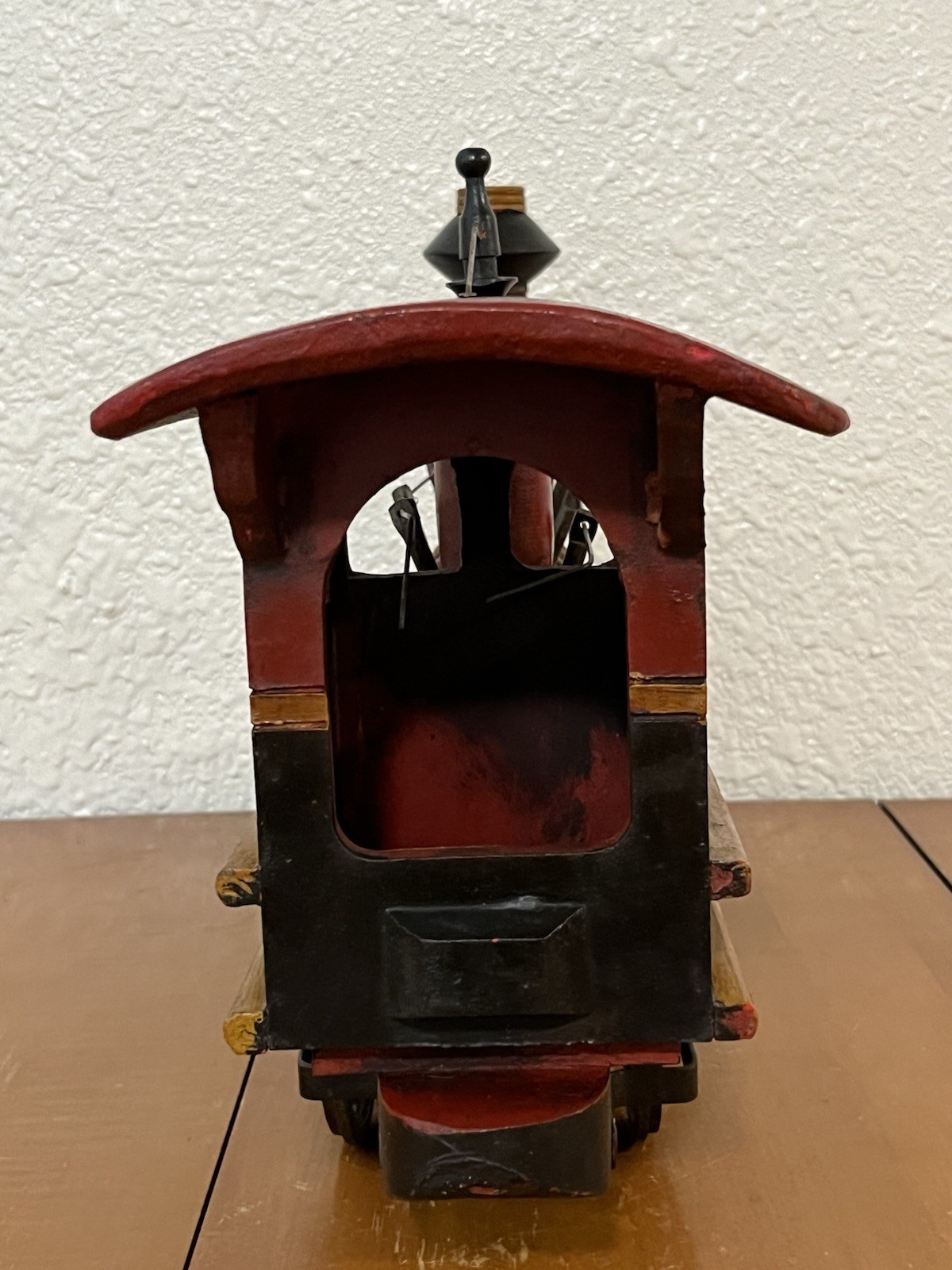 Vintage Wood Cast Iron Train Engine Steam Locomotive Hand Made 26” Long Folk Art