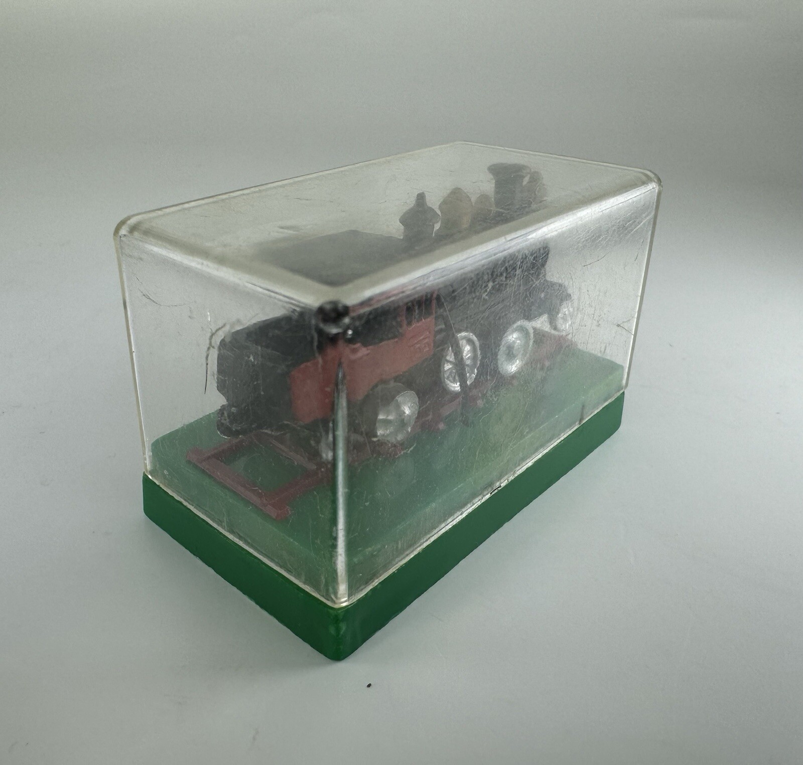 Vintage Lot of 2 Mini Classic Die Cast Metal Train Engine w/ Display Cases JAPAN