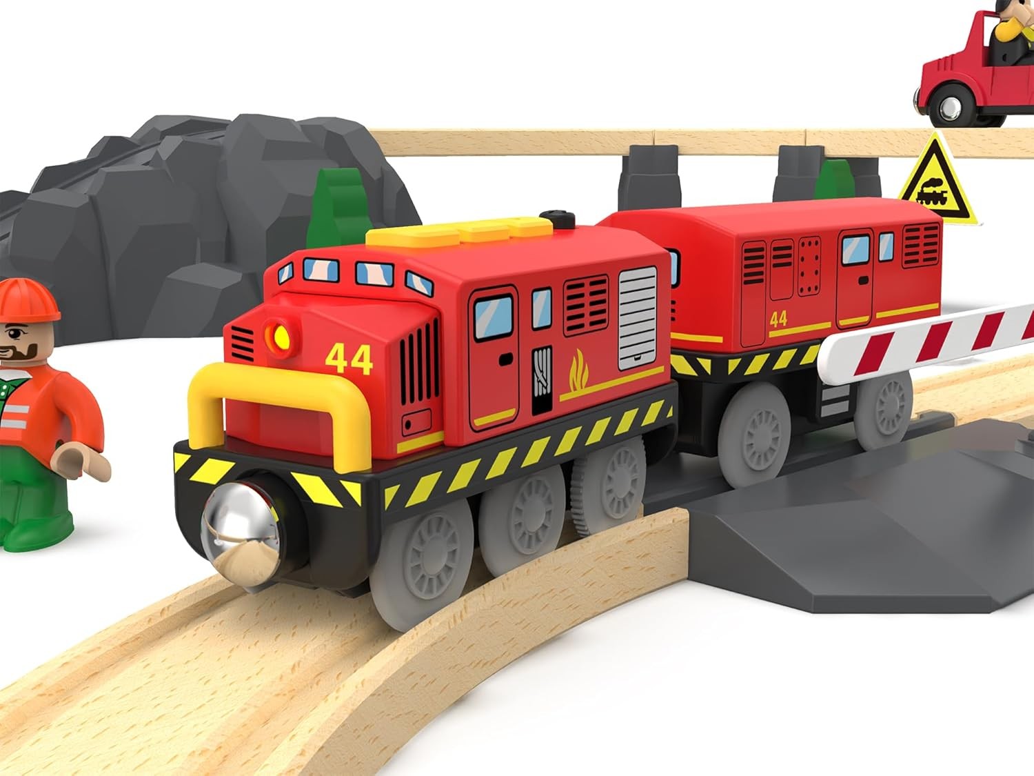 Train Toys Battery Operated Locomotive Trains for Wooden Track, Motorized Red