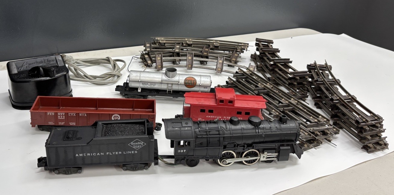 Vtg American Flyer S Gauge Train Lot 307 Atlantic Locomotive Transformer Track