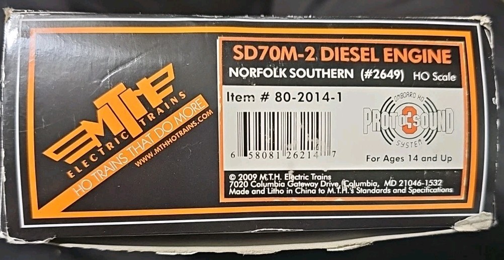 MTH 80-2015-1 HO SD70M-2 NORFOLK SOUTHERN #2651 Proto Sound 3.0 NIB