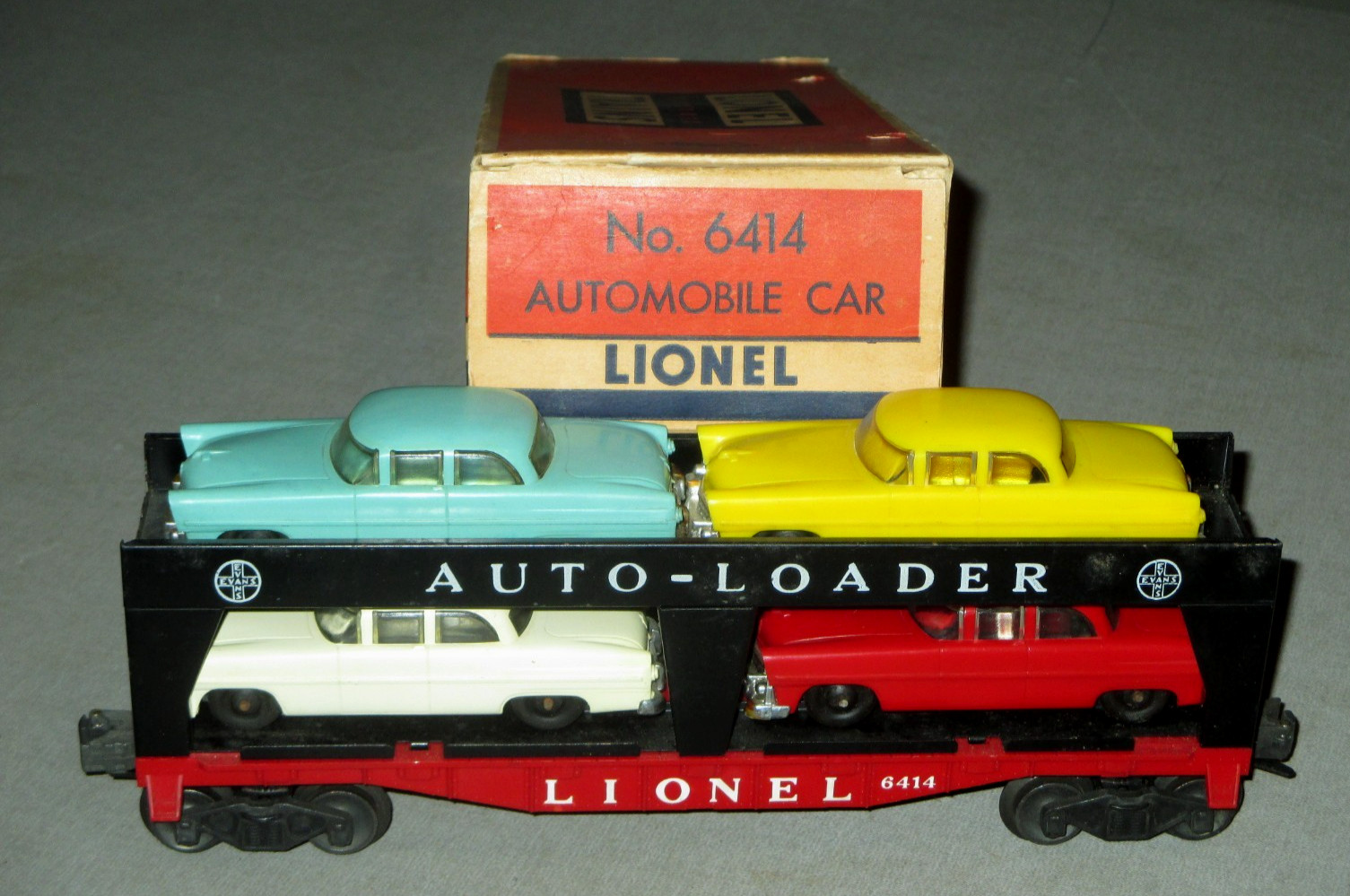 1950’S LIONEL TRAIN NO.6414- AUTOMOBILE CAR-AUTO LOADER- W RARE BOX-EXC- VINTAGE