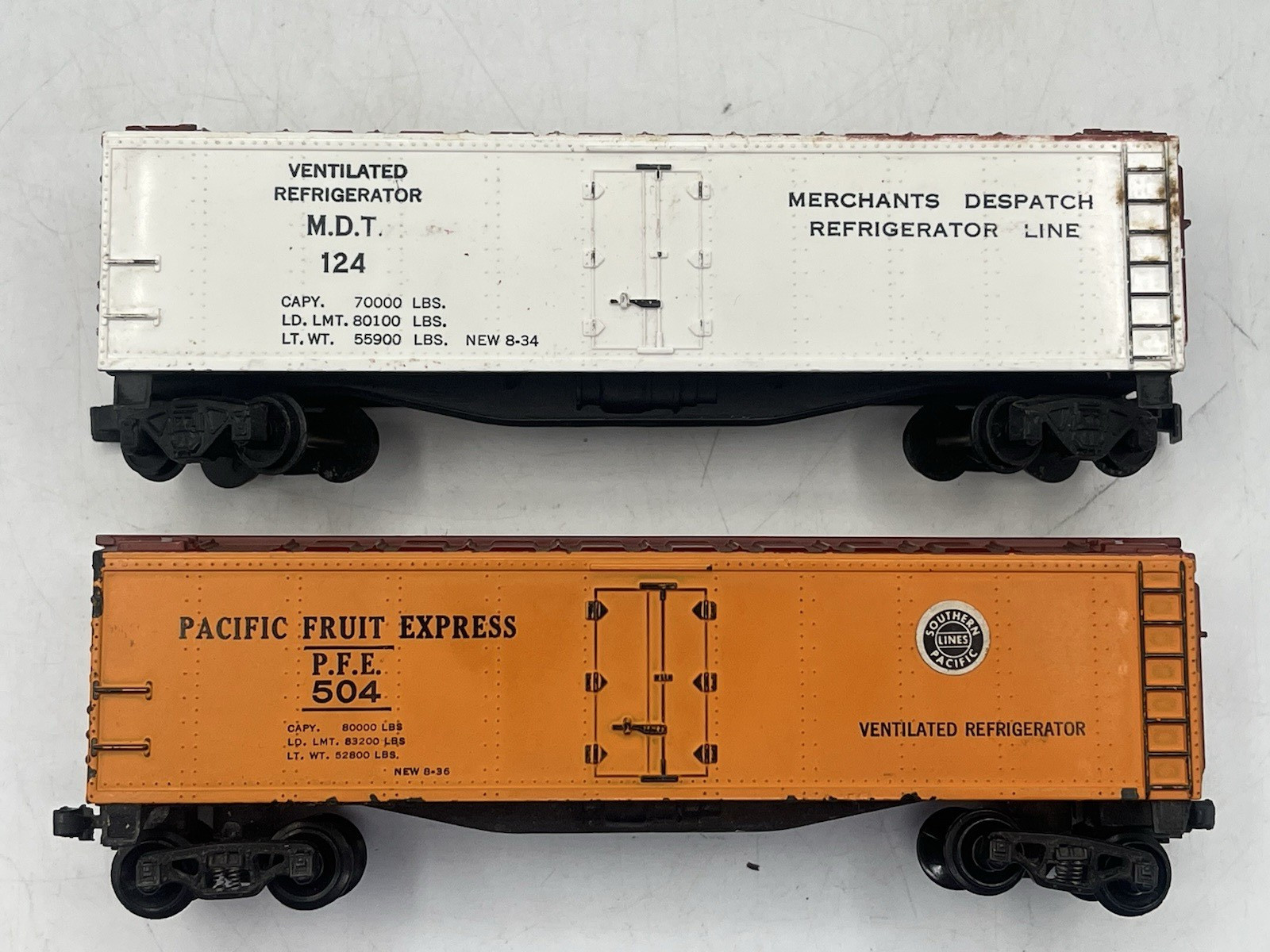 Gilbert American Flyer HO #124 MDT & #504 Pacific Fruit Express Reefers