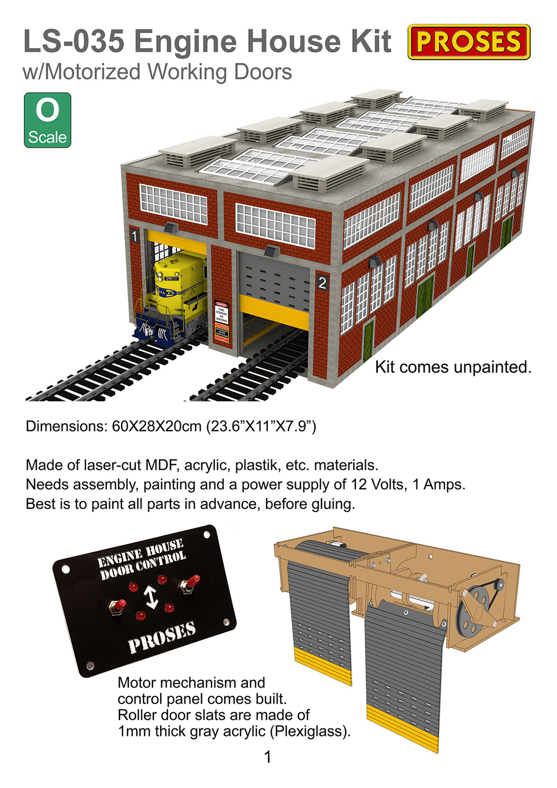 Two Stall Diesel Engine House w/Motorized Doors, Indoor/Outdoor Lighting O Gauge