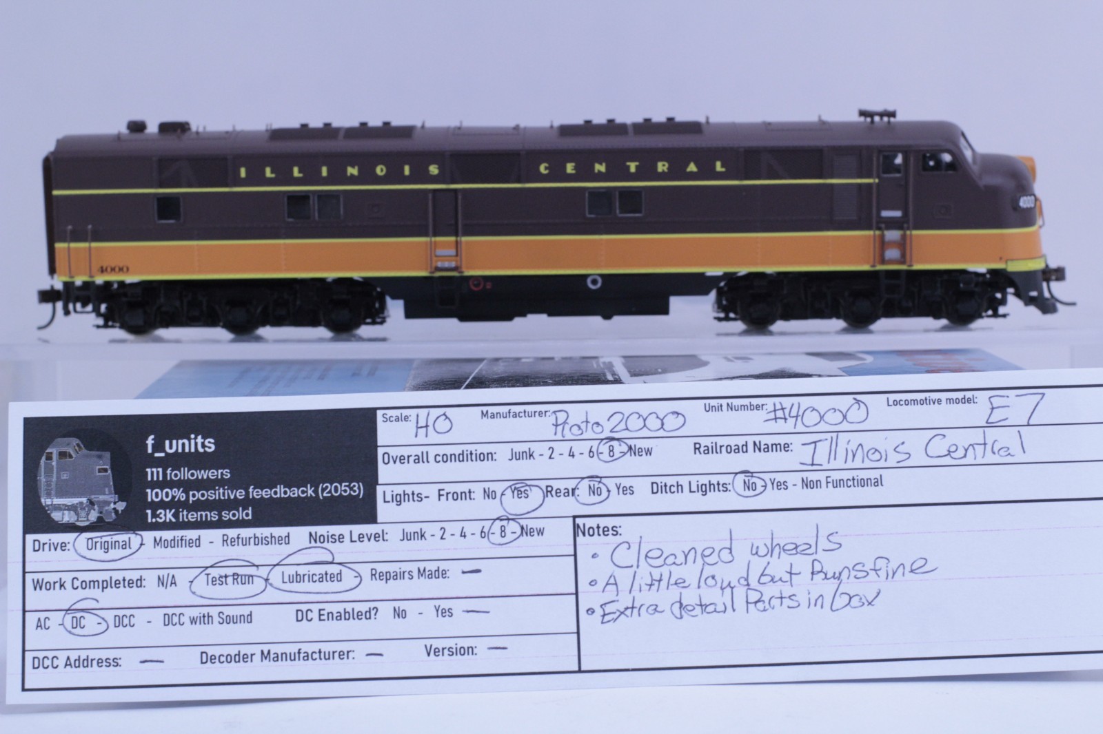 Proto 2000 HO Scale Illinois Central IC #4000 E7 DC Powered Locomotive NEW GEARS