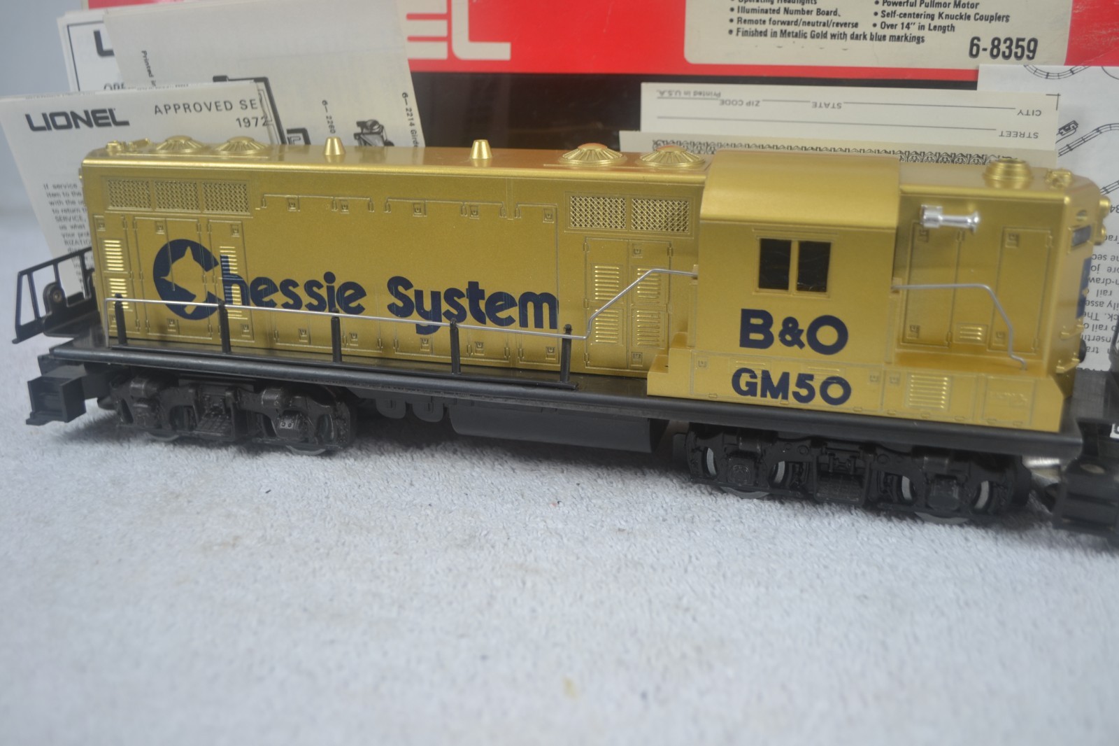 LIONEL MPC 6-8359 CHESSIE GM SPECIAL ANNIVERSARY GP-7 DIESEL, GOLD, LN-BOXED