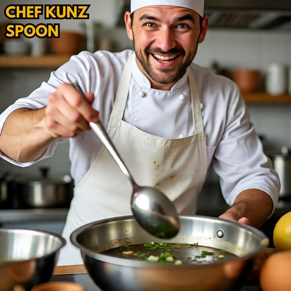 F&F Chef Kunz Spoon | Silver Stainless Steel 2 Tbsp Basting Spoon, 9 Inch Solid