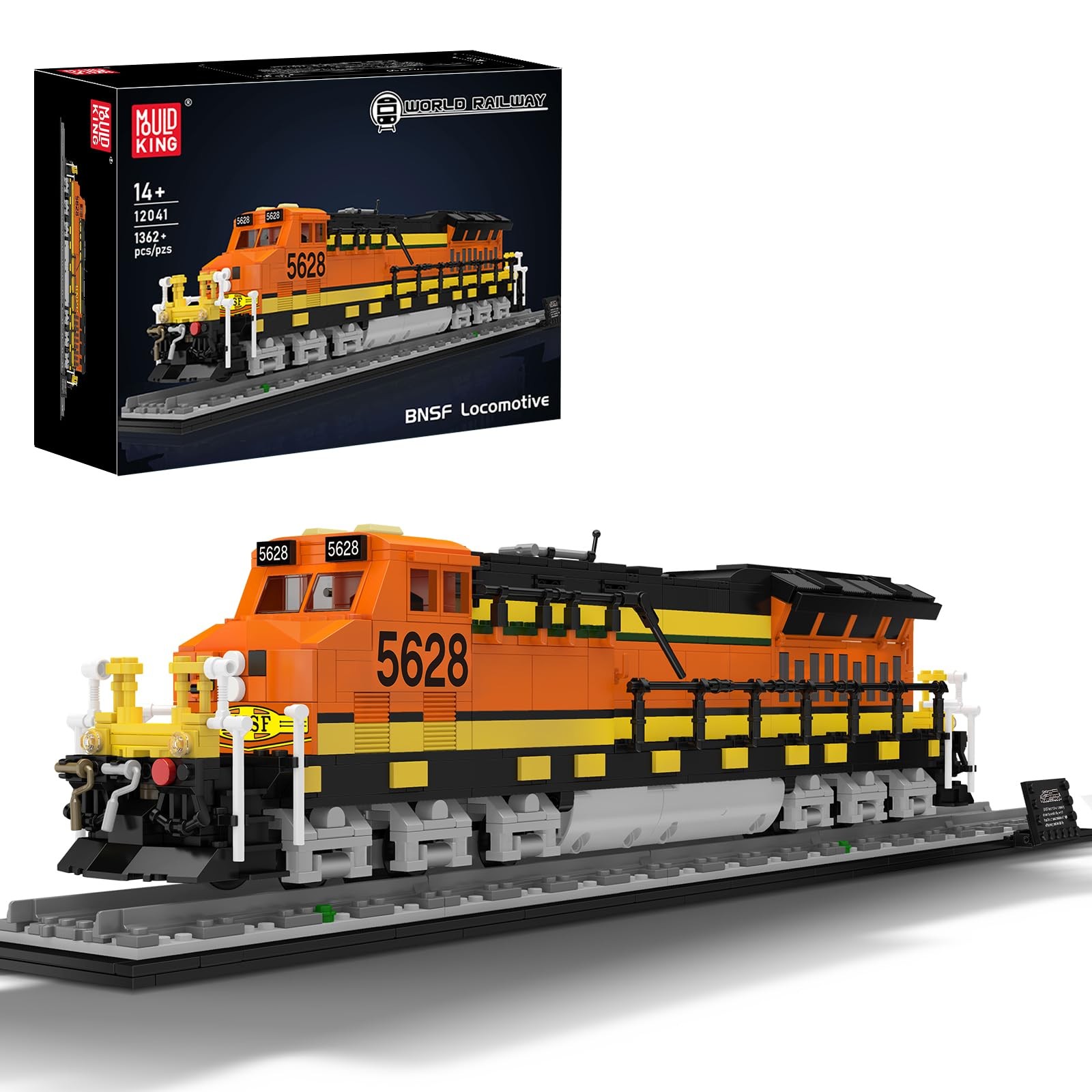 Mould King Northern Locomotive Train Building Set with Base, Large, Orange