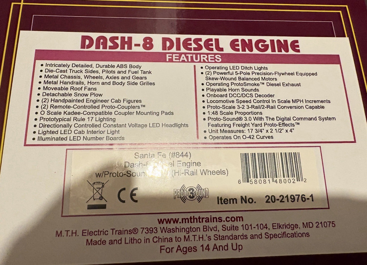 MTH PREMIER SANTA FE DASH-8 DIESEL ENGINE PS3! 20-21976-1 O SCALE DASH 8