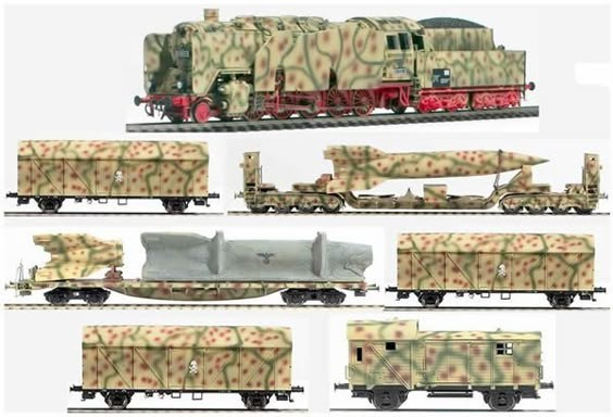 1/160 (N-scale) WWII German V2 Rocket on Heavy flat wagon /w wheels resin kit