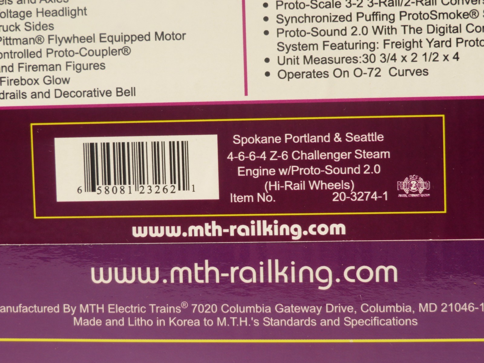 MTH 20-3274-1 Spokane Portland & Seattle Z6 4-6-6-4 Challenger w/Proto 2 NIB